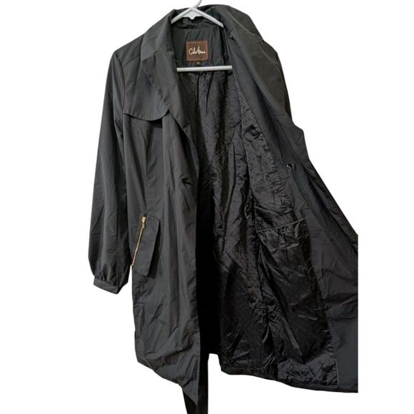Cole Haan Black Lightweight Trench Coat w/ Tie Waist Women's M - Picture 4 of 10